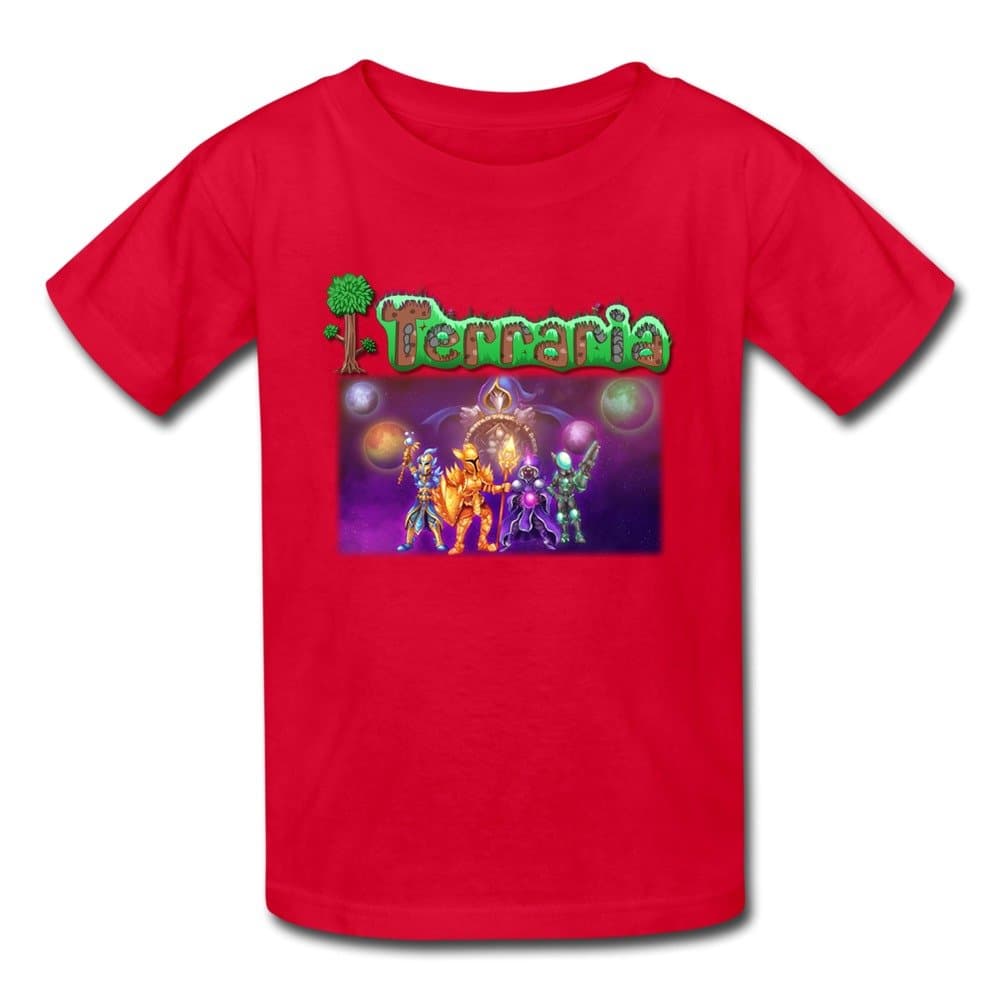 FUNSHIN Kids Terraria Game Poster T-shirt Red L