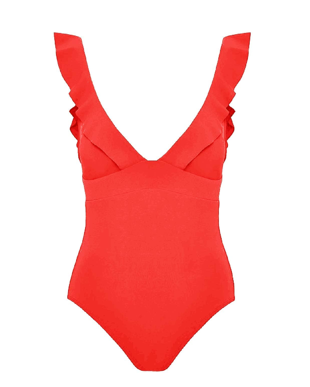 Women's One Piece Swimsuit Ruffle Solid Monokinis Tummy Control Swimwear with Criss Cross Tie Back Bathing Suits
