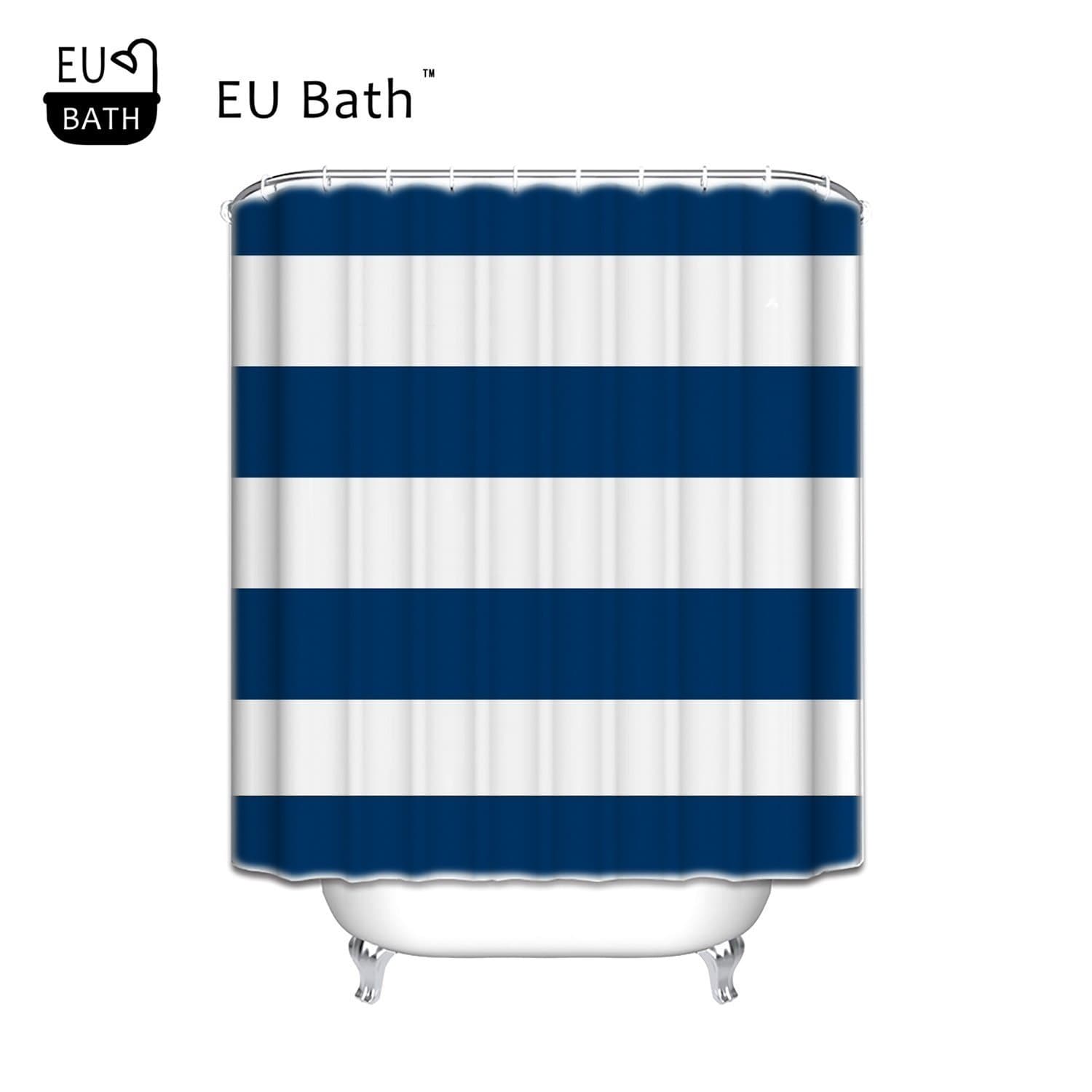 EU Bath Wide Stripes Fabric Shower Curtain Turquoise Navy Blue Spa Decor Bathroom Decoration Mildew WaterproofMagical Shower Curtain 72"(w) x 84"(h)