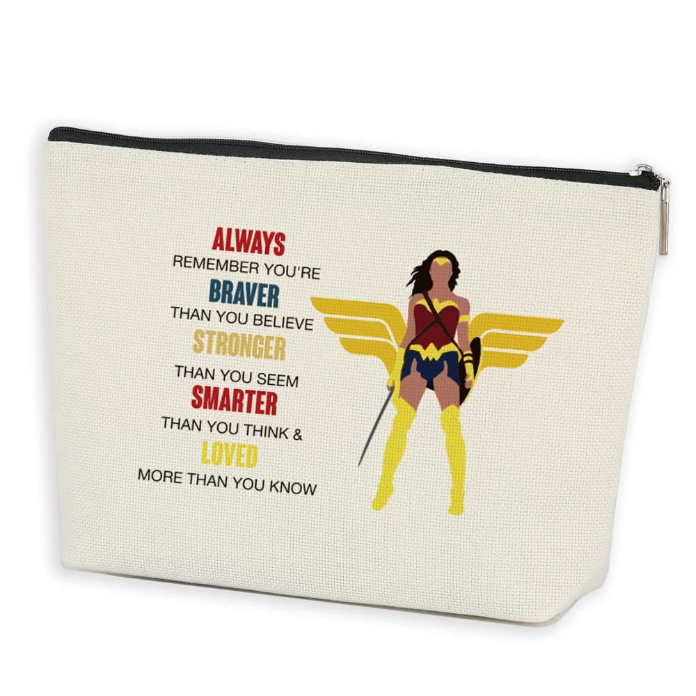 Inspirational Gifts for Women Encouragement Gift Cosmetic Make up Bag Movie Fans Inspired Gift You Are Braver Stronger Smarter Than You Think Wonder Bag for Girls Fans Friend Movie Party Supplies, White620, 9.7" W x 7" H
