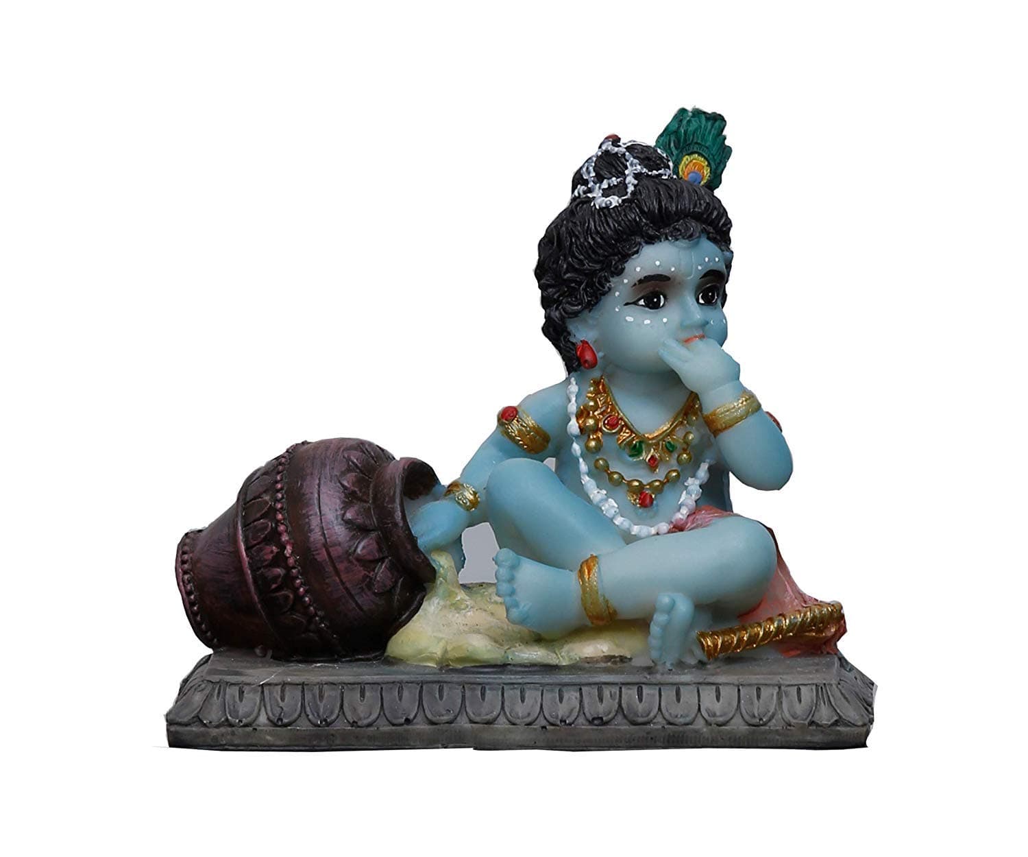 Med. Ladoo Gopal(Baal Krishna) On Rectangle Stage -Hindu God and Goddess Idol/Statue/Murti/Figurine(3.5")-Polyster Resin-Multicolour