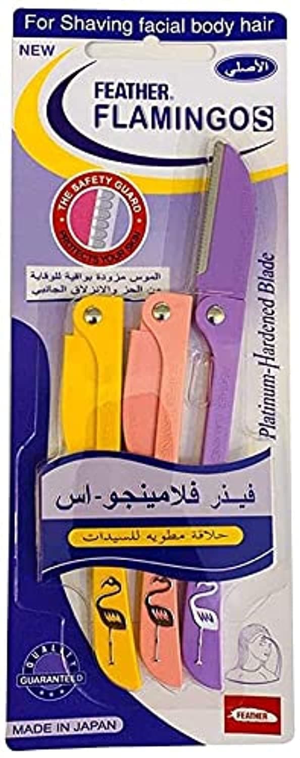 Ladies Feather Flamingos Facial & Body Hair Removal Razor - 3 Pieces (Yellow, Pink And Purple)