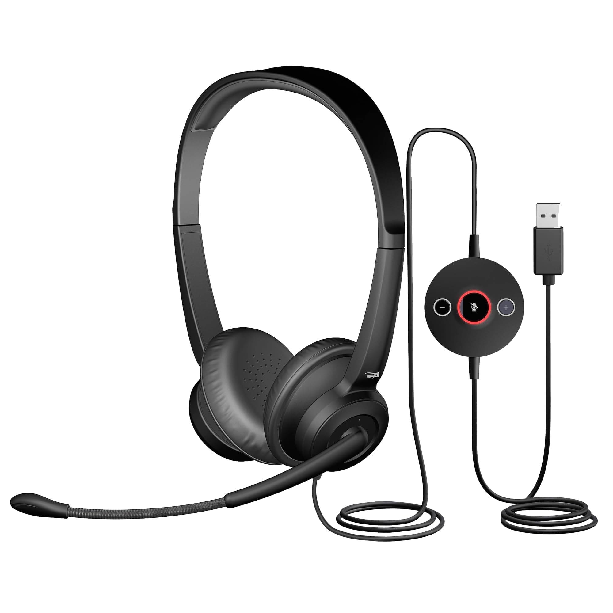 Cyber Acoustics Stereo USB Headset with ENC (AC-204ENC) – Environmental Noise Cancelation, Audio for Calls & Music, in-Line Control Module, Perfect for Call Center, Classroom, Home