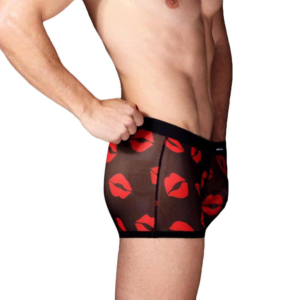 Maygold Men's Sexy Mesh Sheer Clubwear Boxer Briefs Underwear Transparent See Through Lingerie Heart Print Trunks