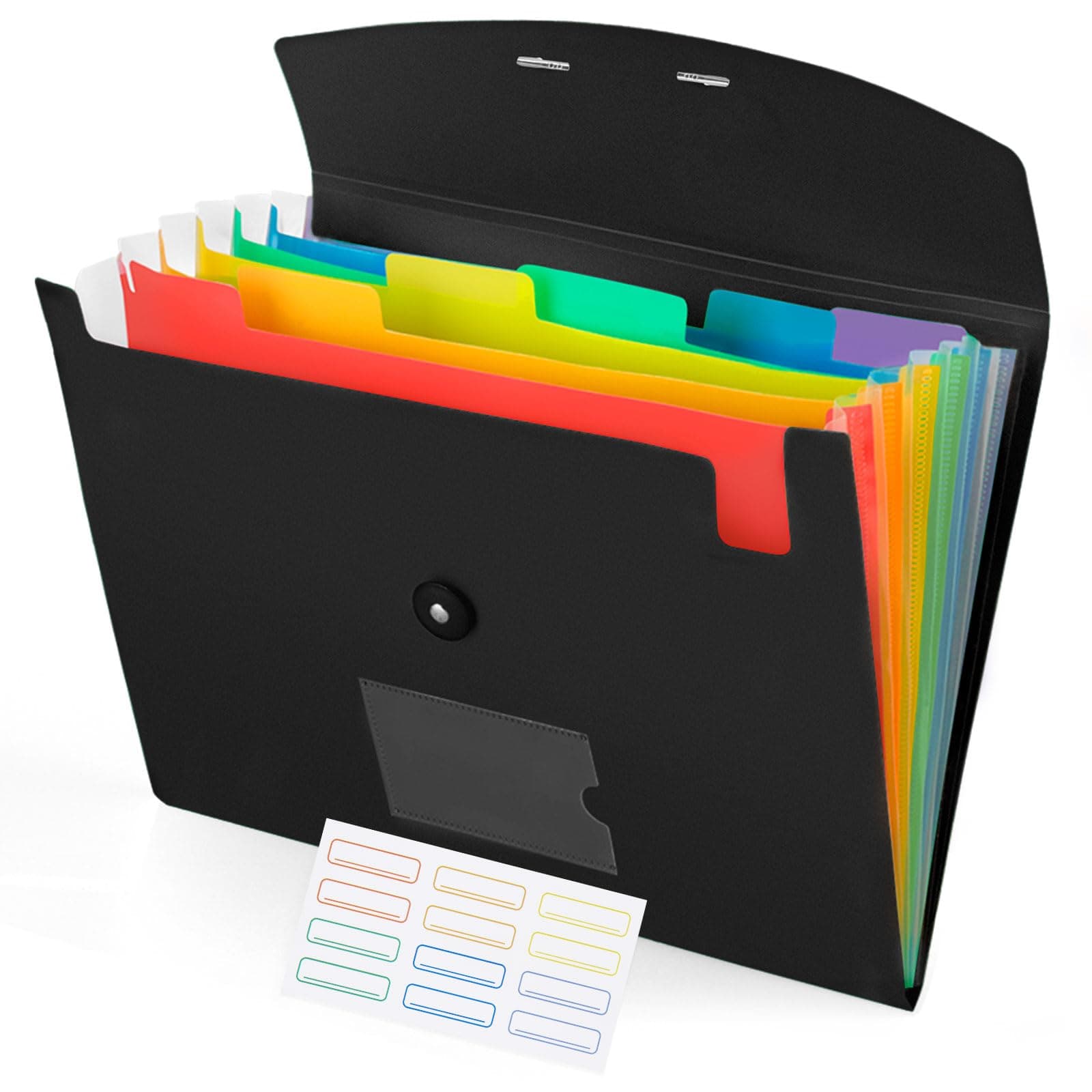 Accordion File Organizer, 7 Pockets Expanding File Folder with Labels, A4/Letter Size Portable Folders for Documents, Paper Organizer for School Office Supplies, Black
