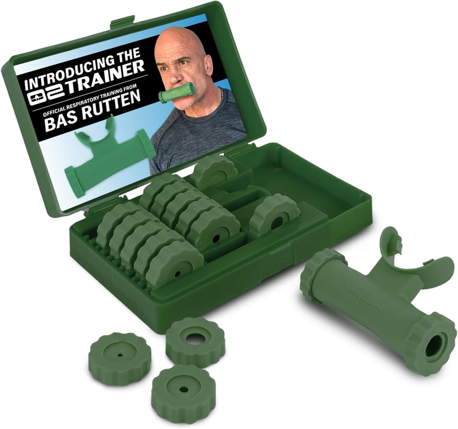 Bas Rutten O2 Trainer Official Breathing Training or Breathing Fitness Exercise Equipment - Portable Breathing Mouthpiece for Strength Training and Highland (Green)