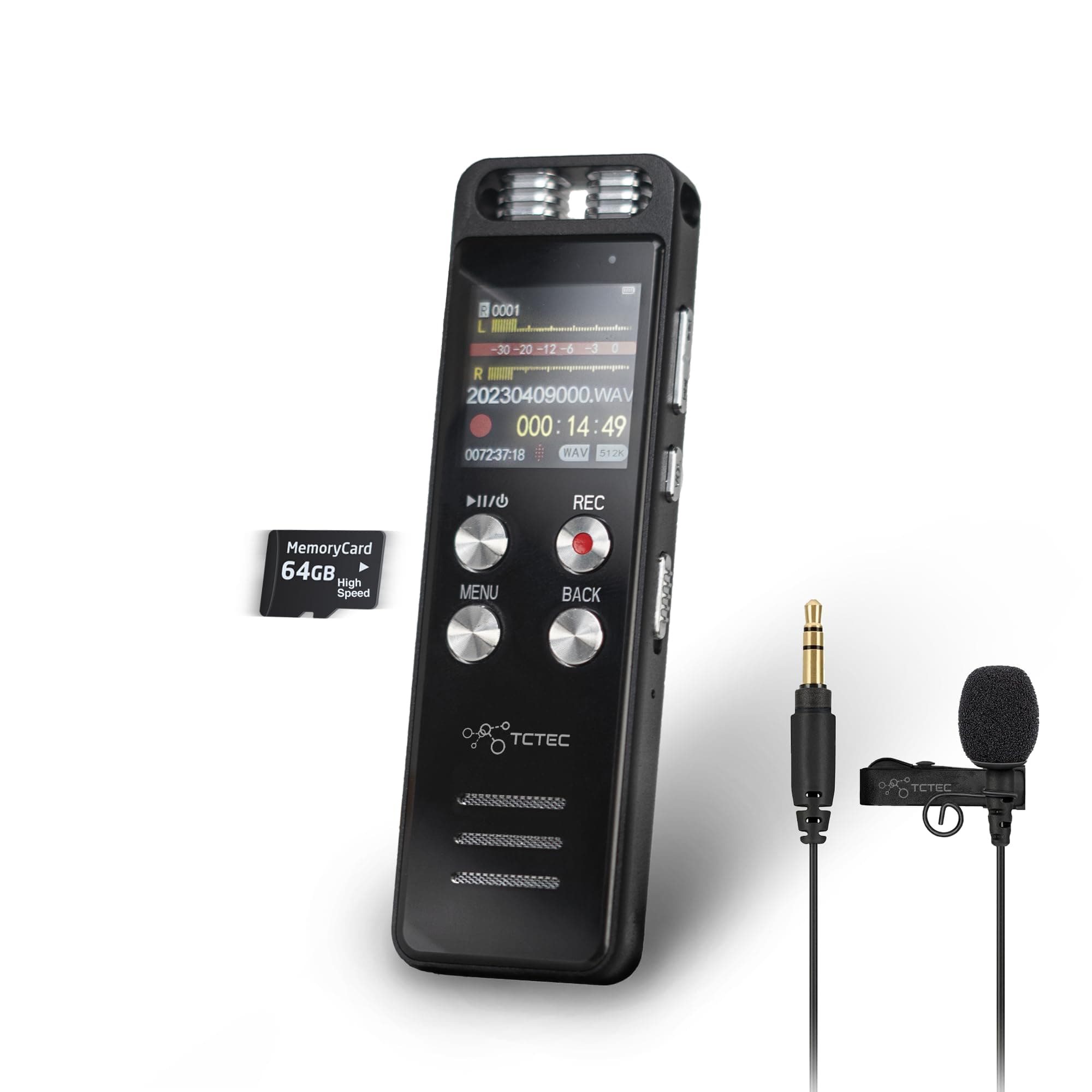 Digital Voice Recorder, Audio Noise Reduction, Sound Tape Recorder with Playback, Clip-on Mic Dictaphone for Meeting, Lecture (98GB)
