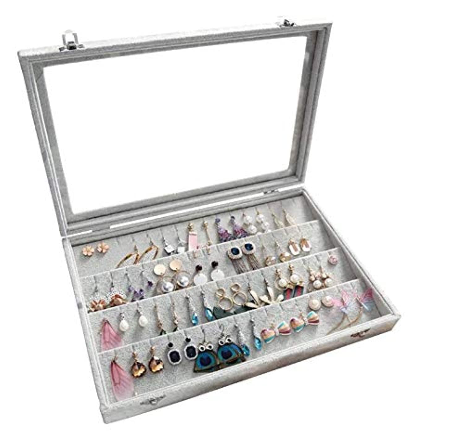 Beauenty Clear Lid Earrings Organizer Holder Velvet Jewelry Tray Display Showcase Storage 32 Pairs Earring Box Case Lockable Earrings Box