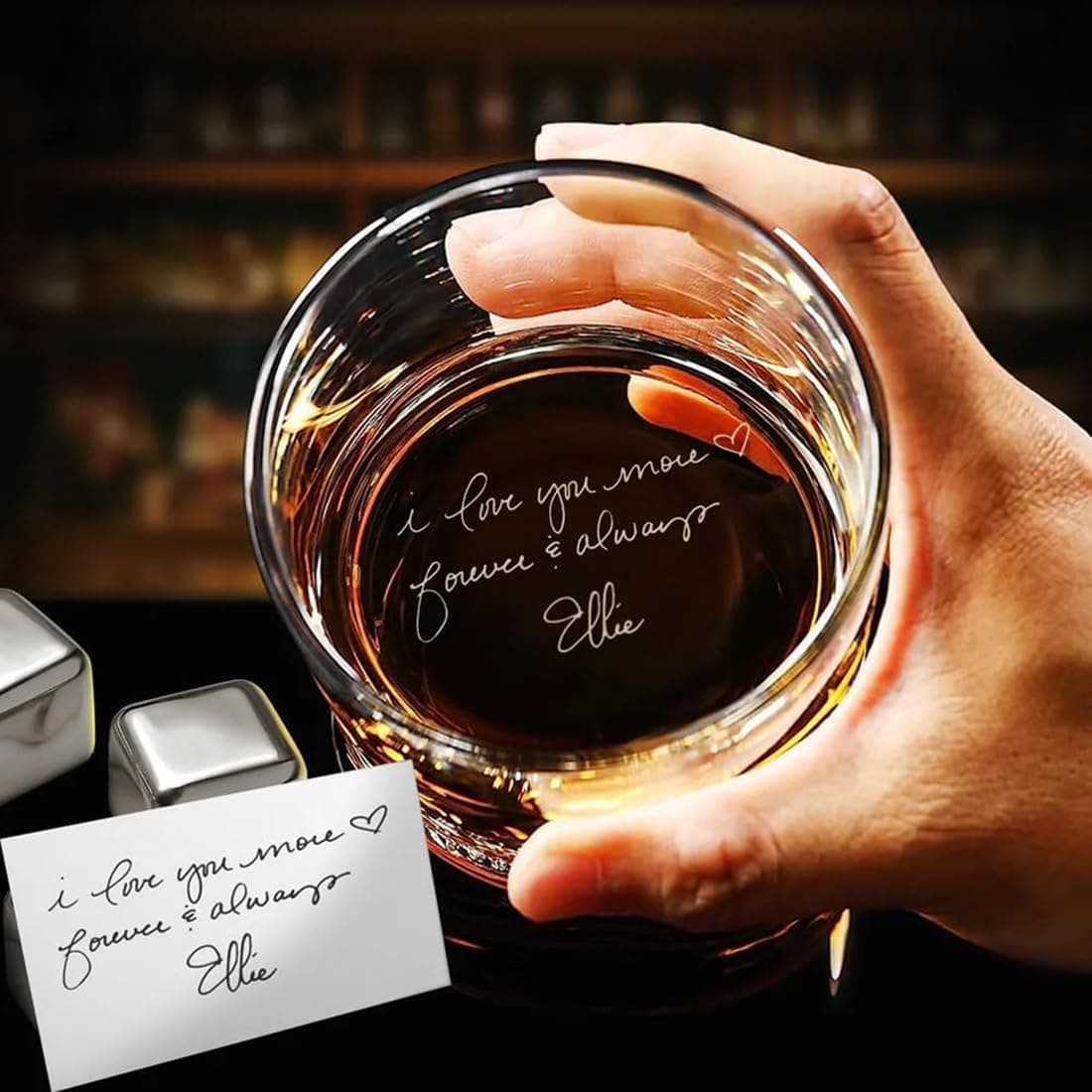 - Personalized Gift for Him - Custom Engraved Message Whiskey Glass, Present for Dad, Christmas Gift Idea (310 ml, Custom Engraved Handwritten Message Whiskey Glass), Brown