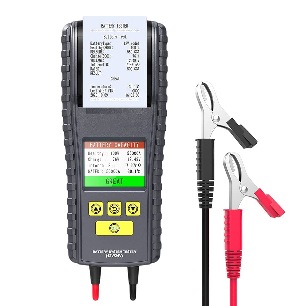 comfleep Automotive Battery Tester 12V/24V Car Battery Tester Cranking and Charging Test System Analyzer Scan Tool with Printer for Heavy Duty Trucks, Cars, Motorcycles and More