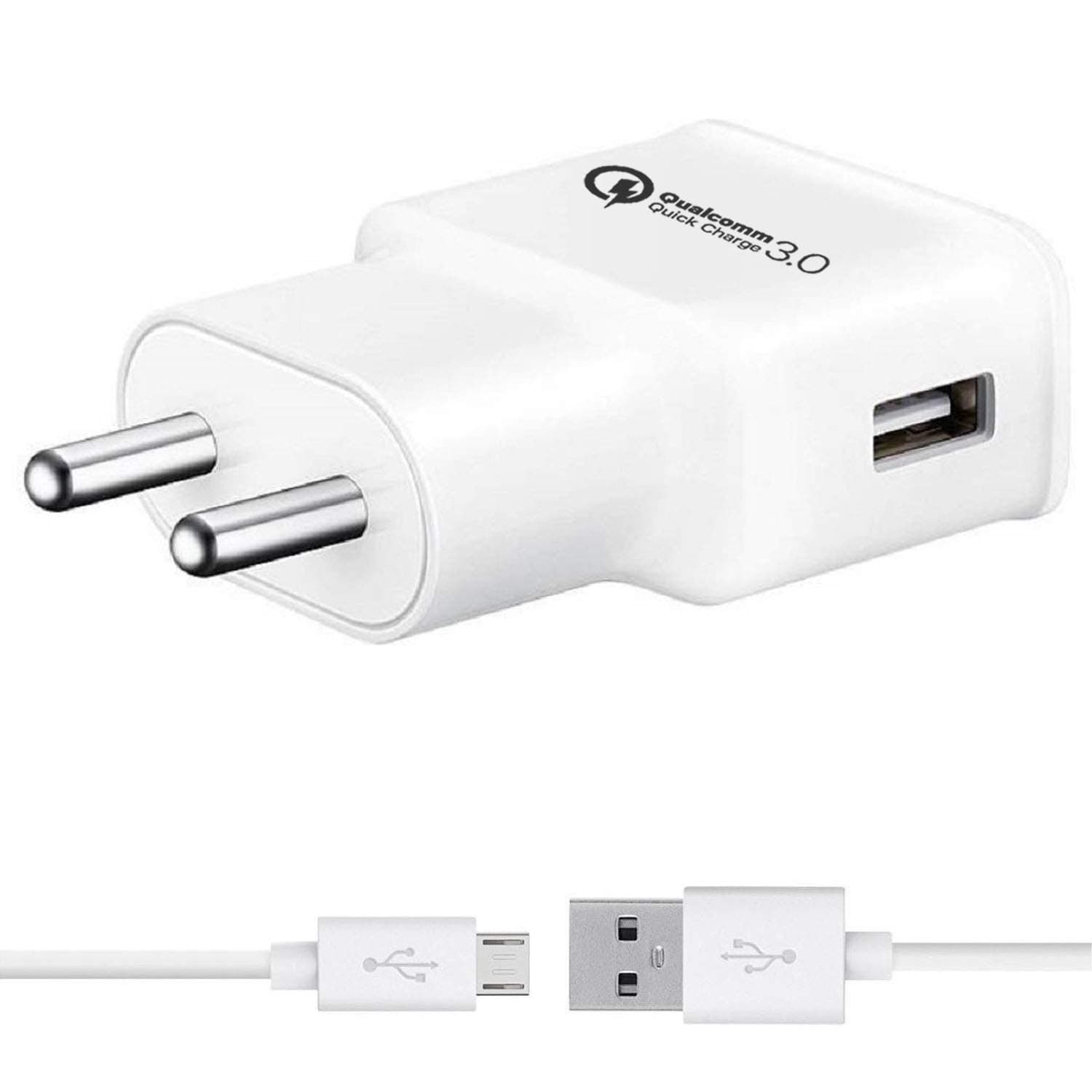 Fast Quick Charger for BlackBerry Storm 9500 Charger Adapter Original Like Charger Qualcomm QC 3.0 Quick Charge Adaptive Fast Charging, Rapid, Dash, VOOC, Original Qualcomm QC Charger, AFC Charger, Fast Hi Speed Power Wall Battery Charger with 1 Meter Micro USB Data Cable(3.1 Amp,White)