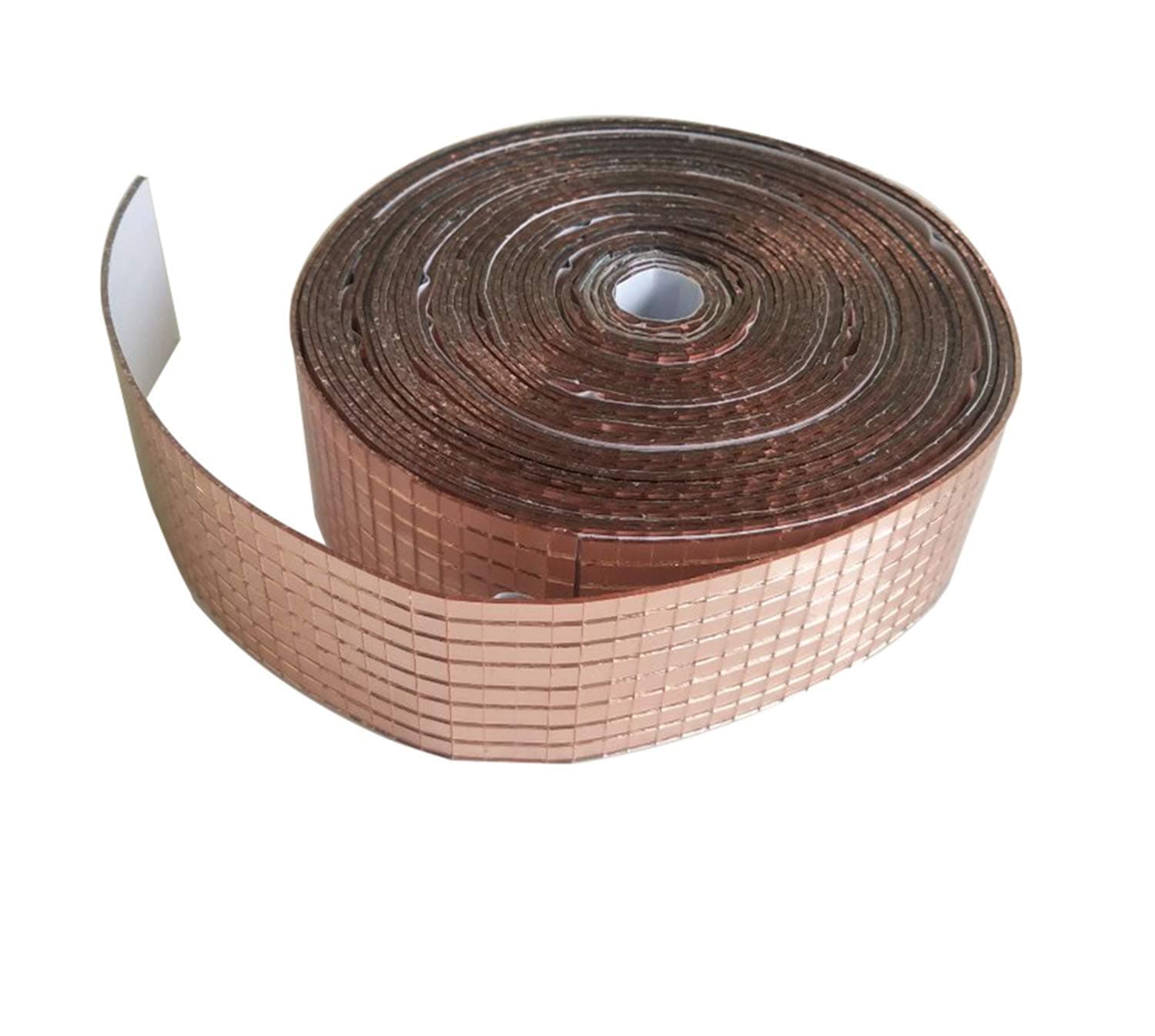 Rose Gold Roll Self-Adhesive Real Glass Craft Mini Square Round Mirrors Mosaic Tiles for DIY Crafts,Ball,Home Decor (1.0M Length)
