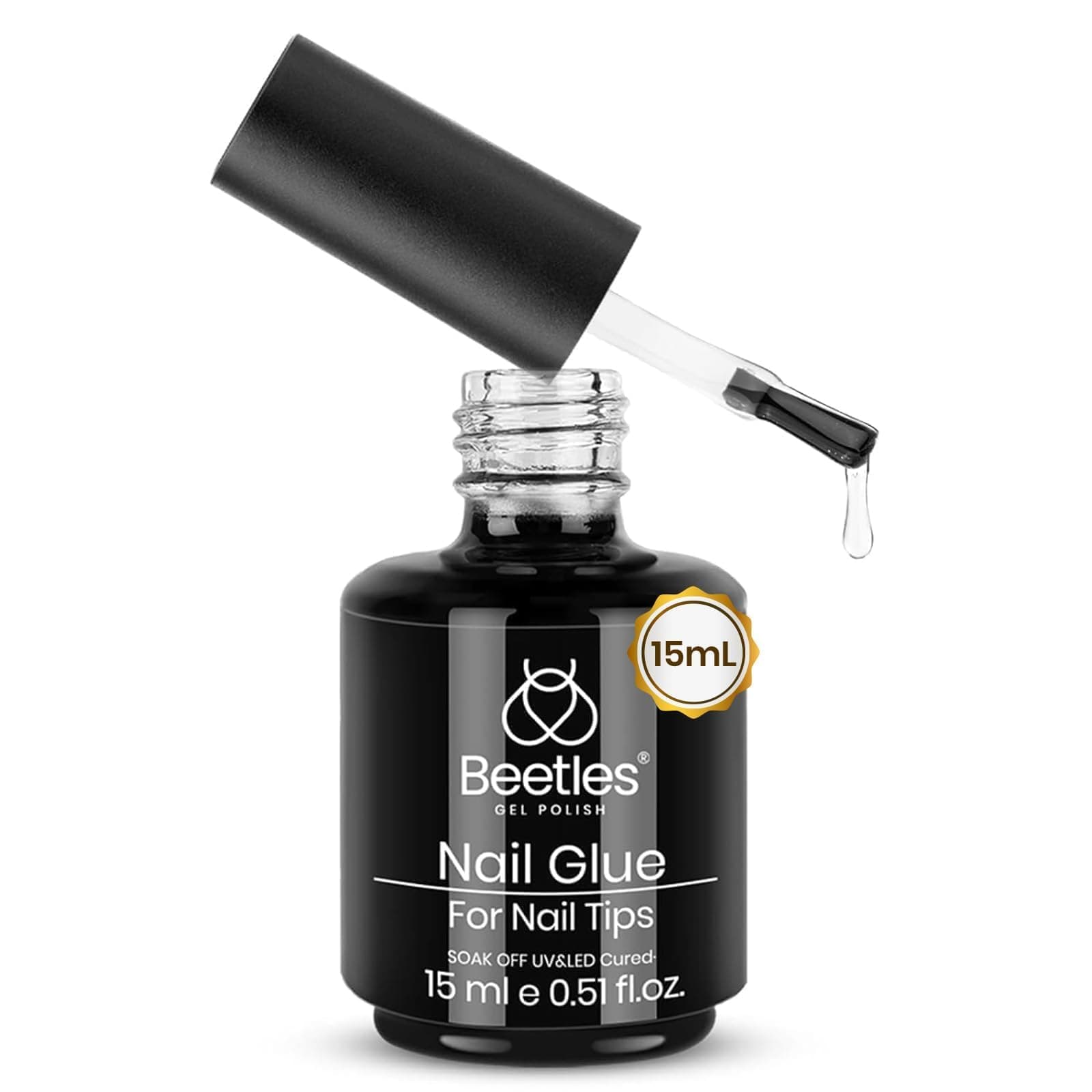 Beetles Gel Polish 9 in 1 Nail Glue with New Formula, 0.5 Fl Oz Super Strong Brush in Nail Gel Glue for False Nails Tips, Rhinestone, Base Gel, Blooming Gel, Gift for Women