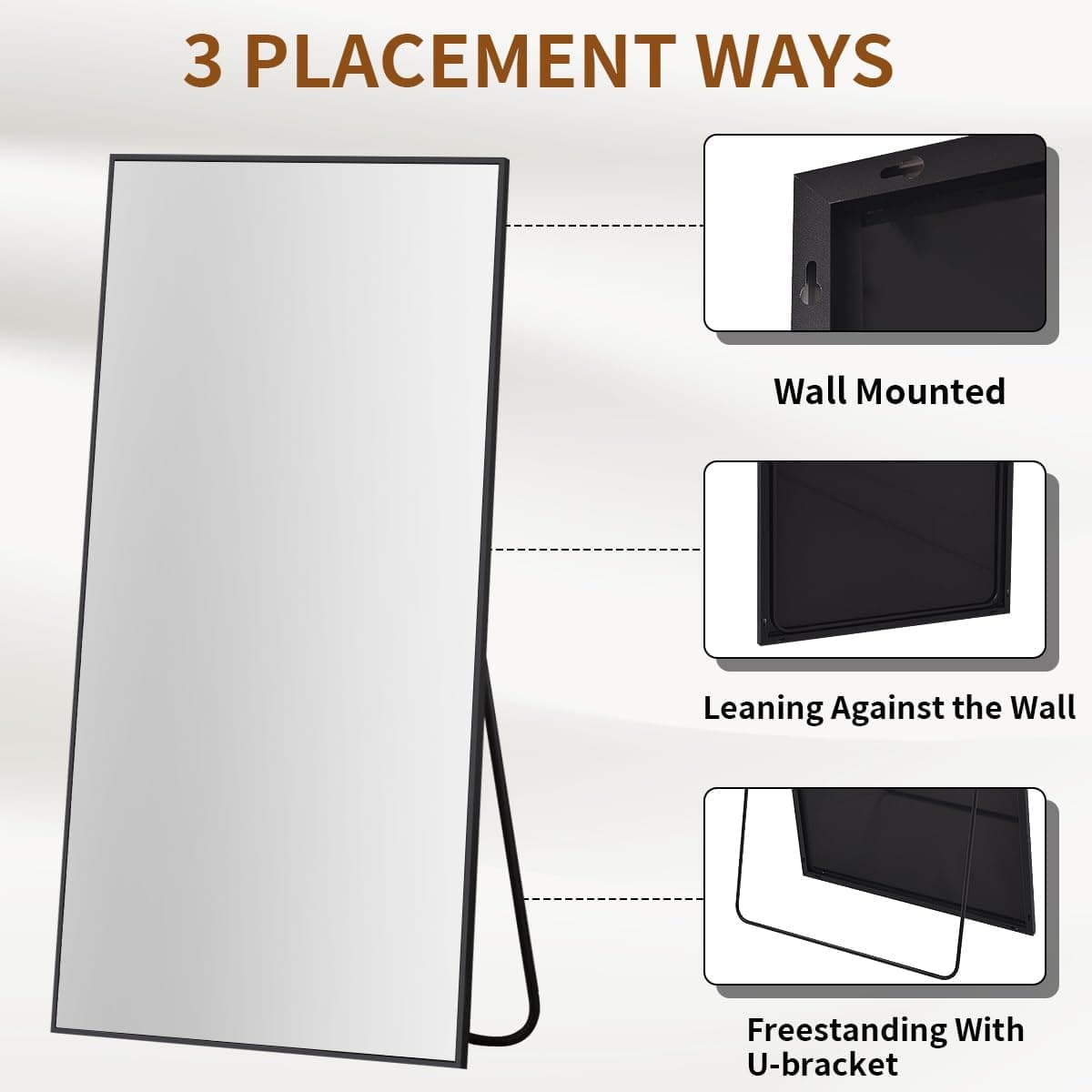 VooBang Large Full Length Mirror 78" x 35" - Shatterproof Floor Full Body Mirror with Aluminum Alloy Frame, Freestanding, Hanging, or Wall-Leaning, for Bedroom, Living Room, Dressing Room, Black