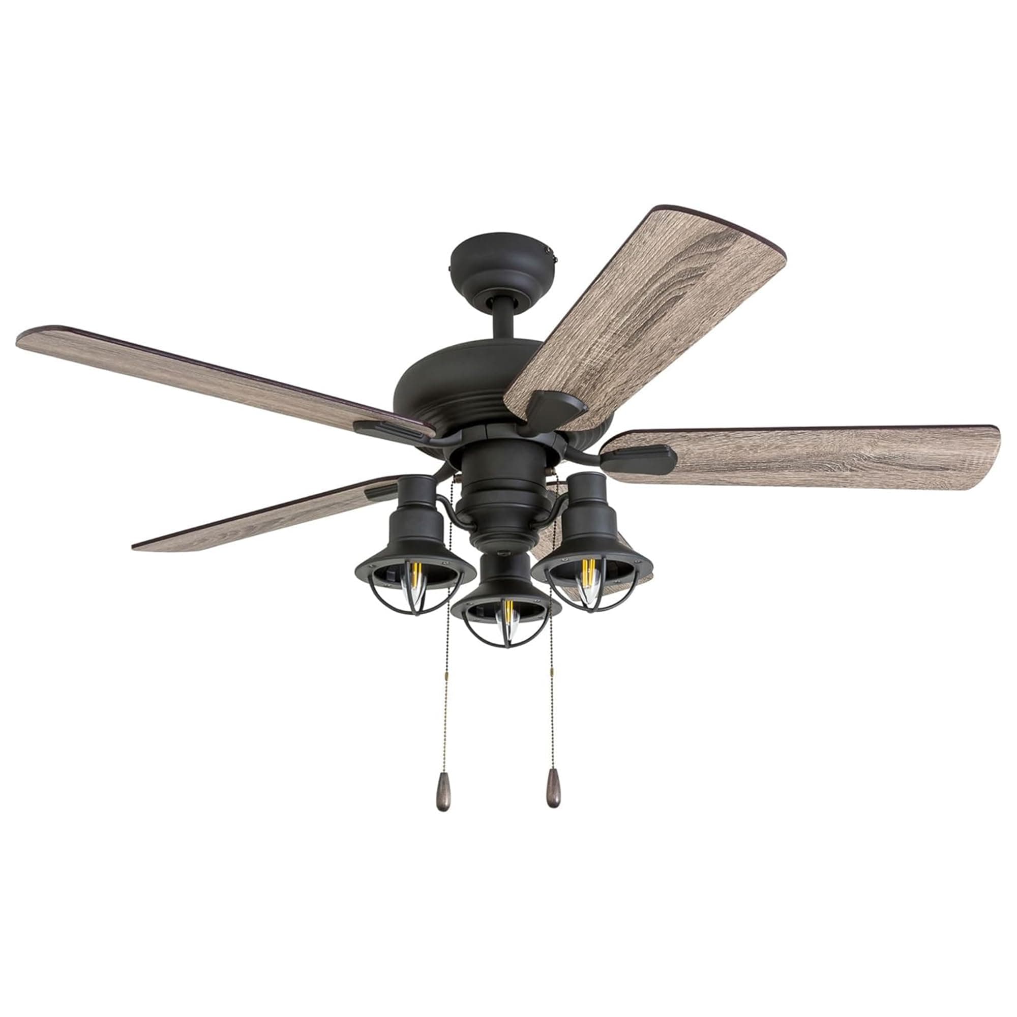 Prominence Home Piercy Farmhouse LED Ceiling Fan with Light, Pull Chain, 3 Mounting Options, 5 Dual Finish Blades and Reversible Motor, 42"