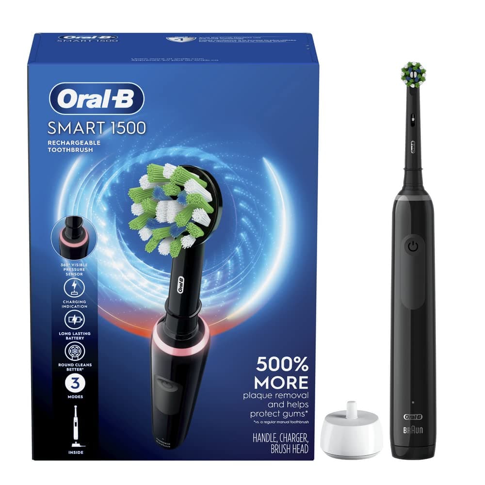 Smart 1500 Electric Power Rechargeable Battery Toothbrush, Black