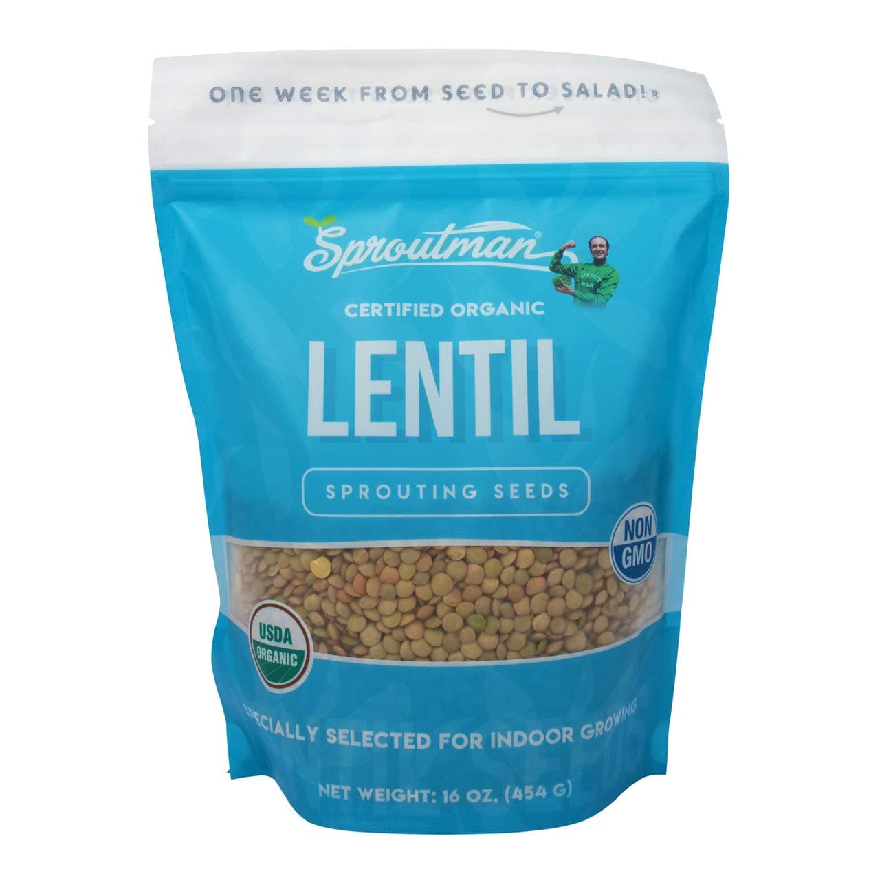Sproutman 16oz Lentil Organic Sprouting Seed – Grow Your Own Organic Produce | High Germination, Non-GMO, Certified Organic –Triple Tested for Quality, Purity & Flavor