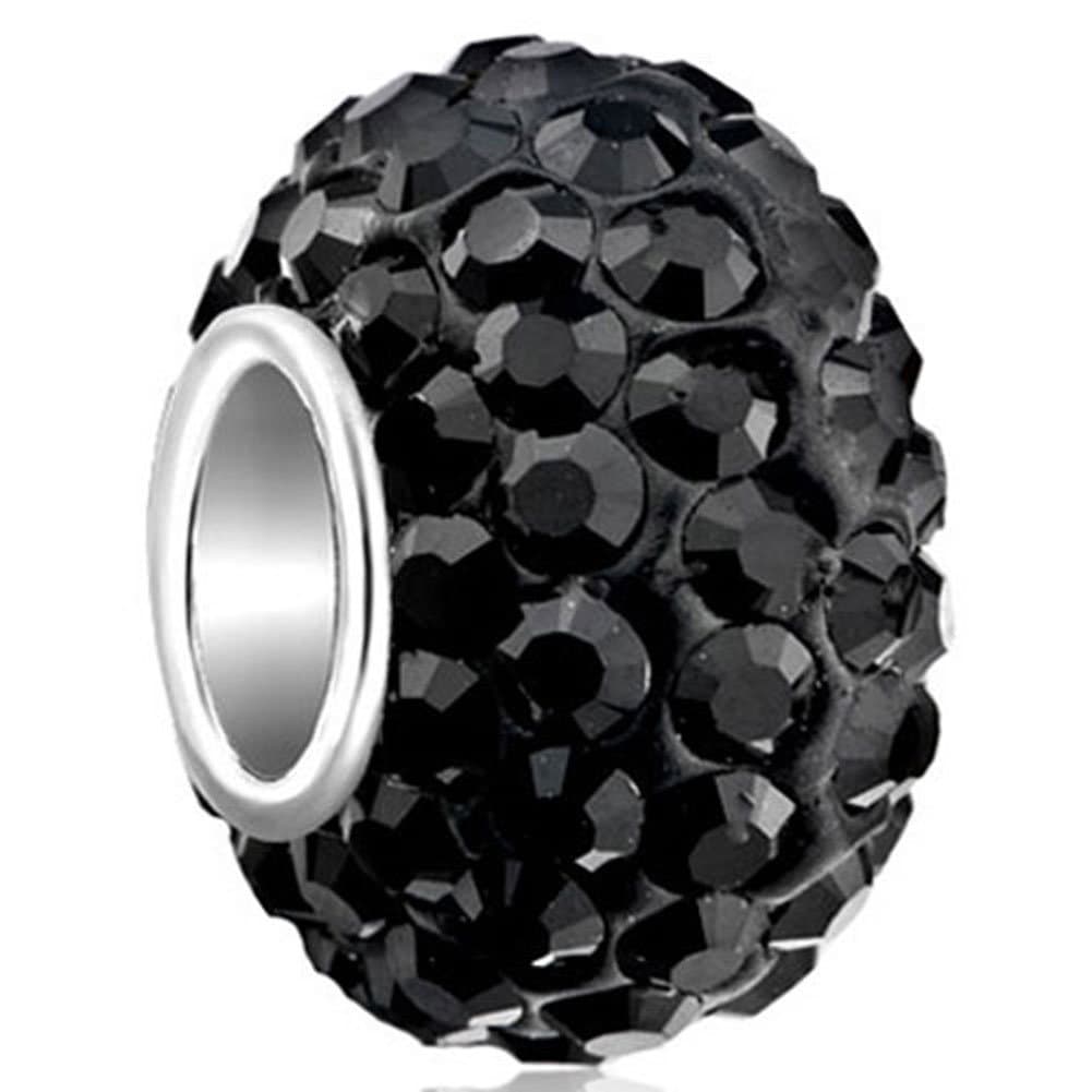 CharmSStory 925 Sterling Silver Black Simulated Birthstone Charms Synthetic Crystal Bead For Bracelets
