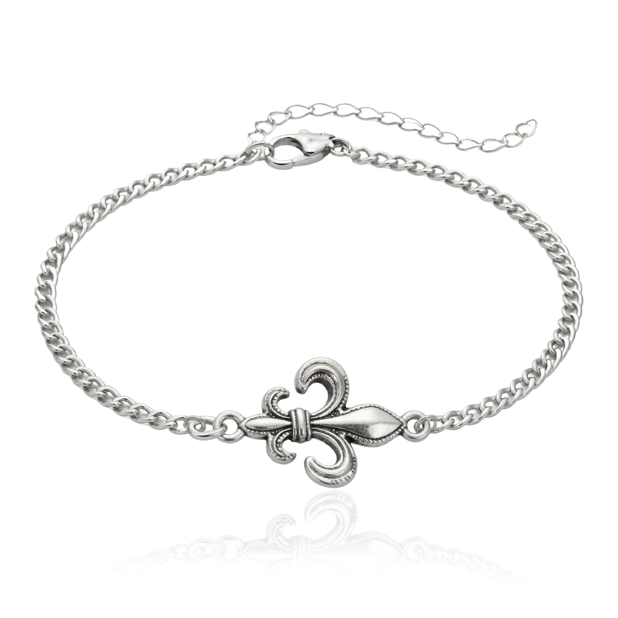 Stainless Steel Fleur De Lis Charm Bracelet, Handmade Adjustable French Monarch Jewelry