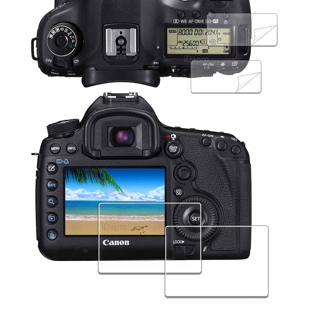 Screen Protector for Canon EOS 5D Mark IV / 5D Mark III + PET Top Screen Protector [2+2 Pack] Tempered Glass Easy Installation