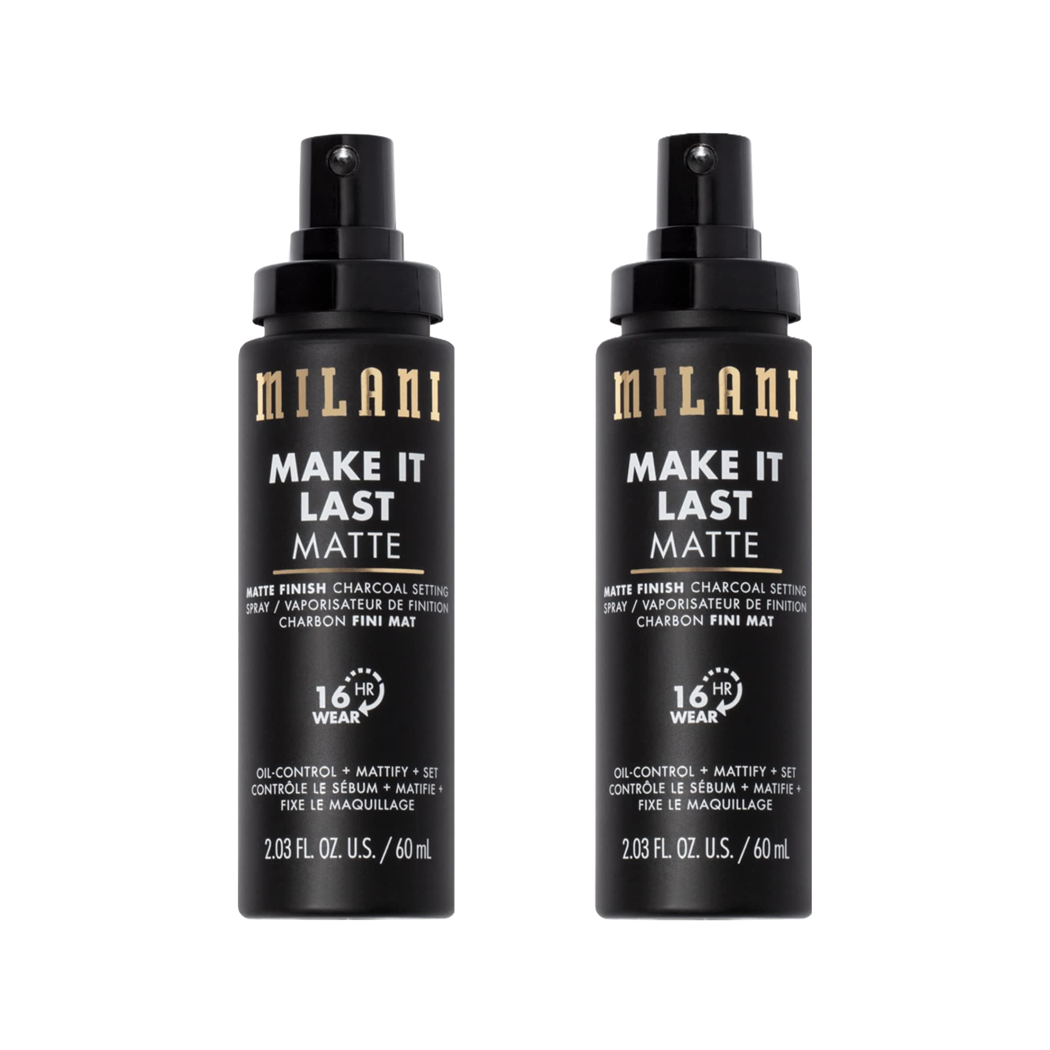 Milani Make it Last Matte - Matte Finish Charcoal Setting Spray - Cruelty-Free Makeup Primer and Setting Spray for Oily Skin - 2 Pack