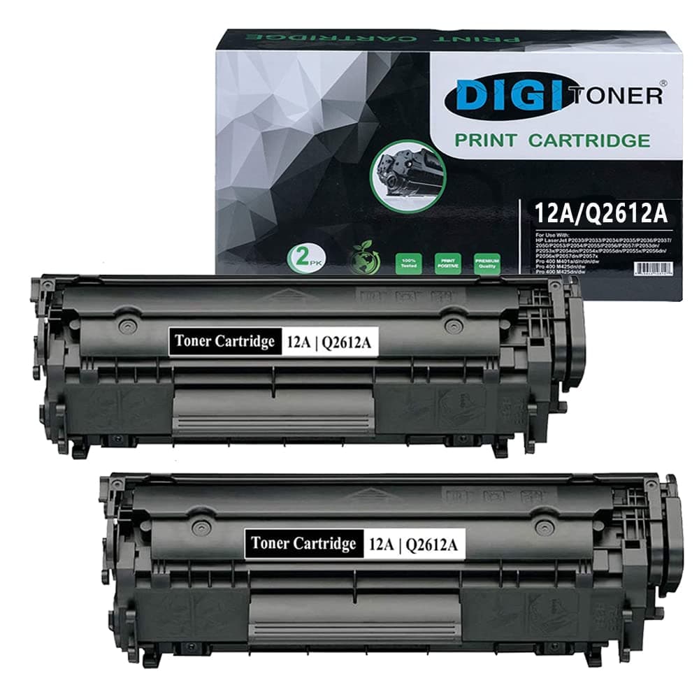 Compatible 12A Q2612A Toner Cartridge Replacement for HP 12A Q2612A for HP 1020 1022 1018 1010 1012 3050 3015 3055 3030 MF4350d MF4150 MF4370dn D420 MF4270 Printer ,by DIGITONER [2-Pack,Black]