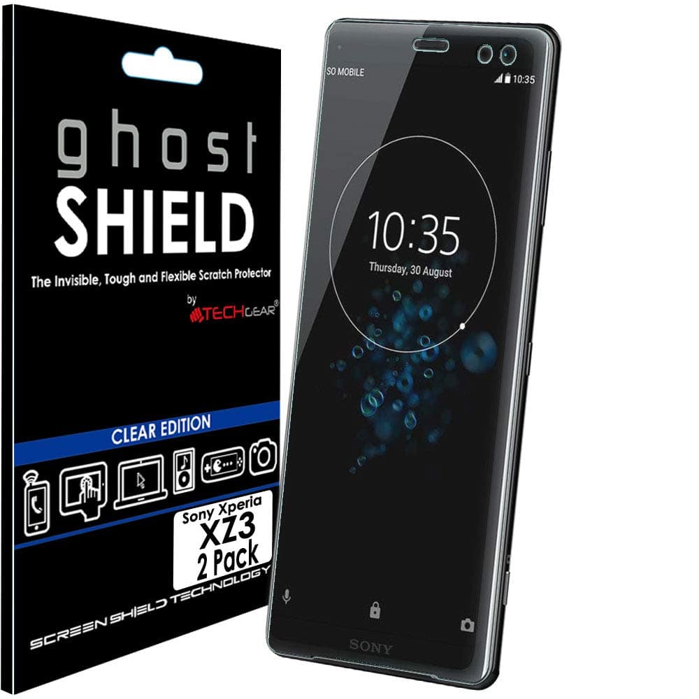 [2 Pack] TECHGEAR Screen Protectors for Sony Xperia XZ3 [ghostSHIELD Edition] Genuine Reinforced TPU Screen Protector Guard Covers, FULL Screen Coverage including Curved Screen Area [Edges Protection]