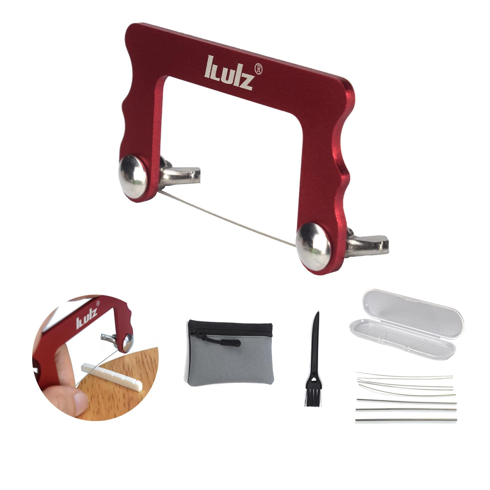 Guitar Nut Slotting File Set - iLuiz Pro-Grade 6pc Acoustic, Diamond-Coated Stainless Steel, Sizes 0.013"-0.056" - with Storage Bag & Cleaning Brush, Ideal for Light/Medium Strings