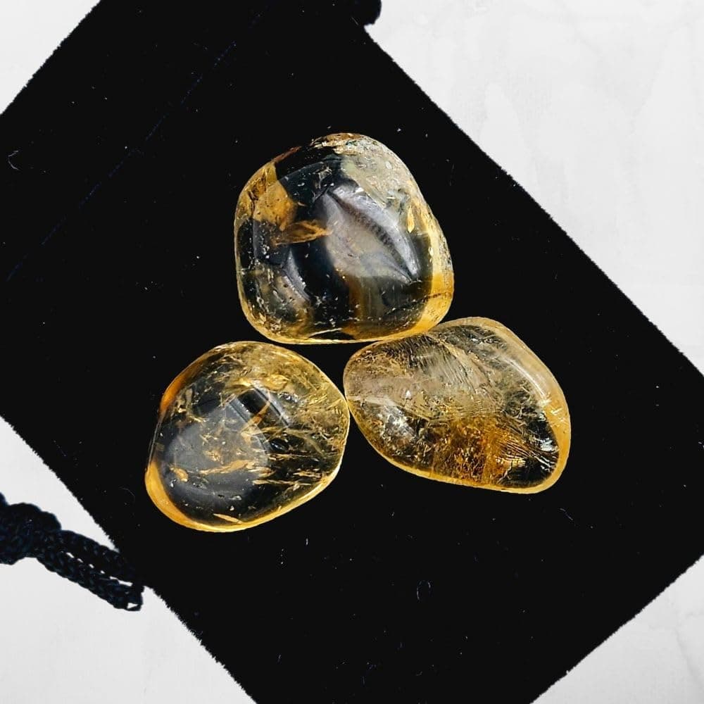 Natural Tumbled Citrine Crystal Stones - 3 Pieces 0.5''-1'' Gemstone for Healing, Anxiety, Wealth, Money, Abundance, Success, Prosperity - Chakra - Reiki - Citrine Crystal Stone - Tumbled Stones