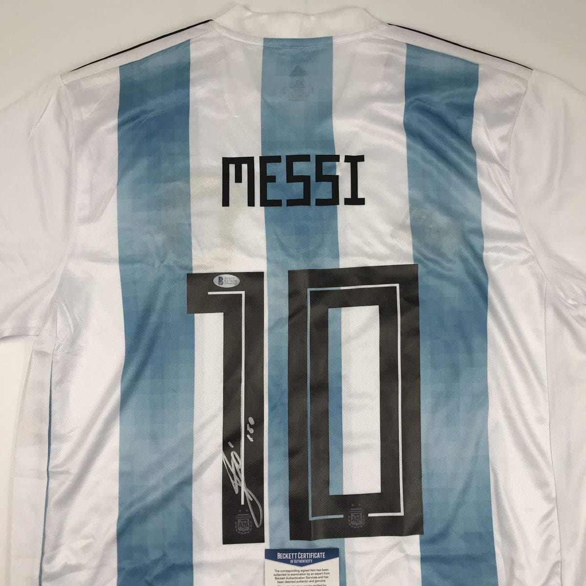Autographed/Signed Lionel Leo Messi Argentina Blue/White World Cup Soccer Jersey Beckett BAS COA Auto