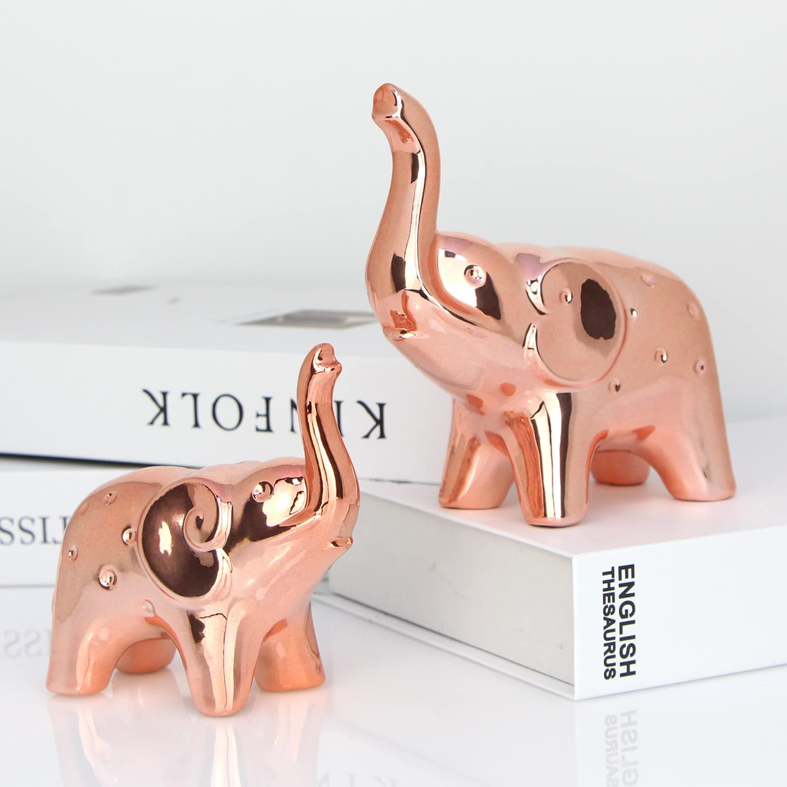 prosfalt A Pair Elephant Statue Home Decor,Modern Style Figurines,Sculpture for Office Desktop Bookshelf Living Room (Ceramics Rose Gold)