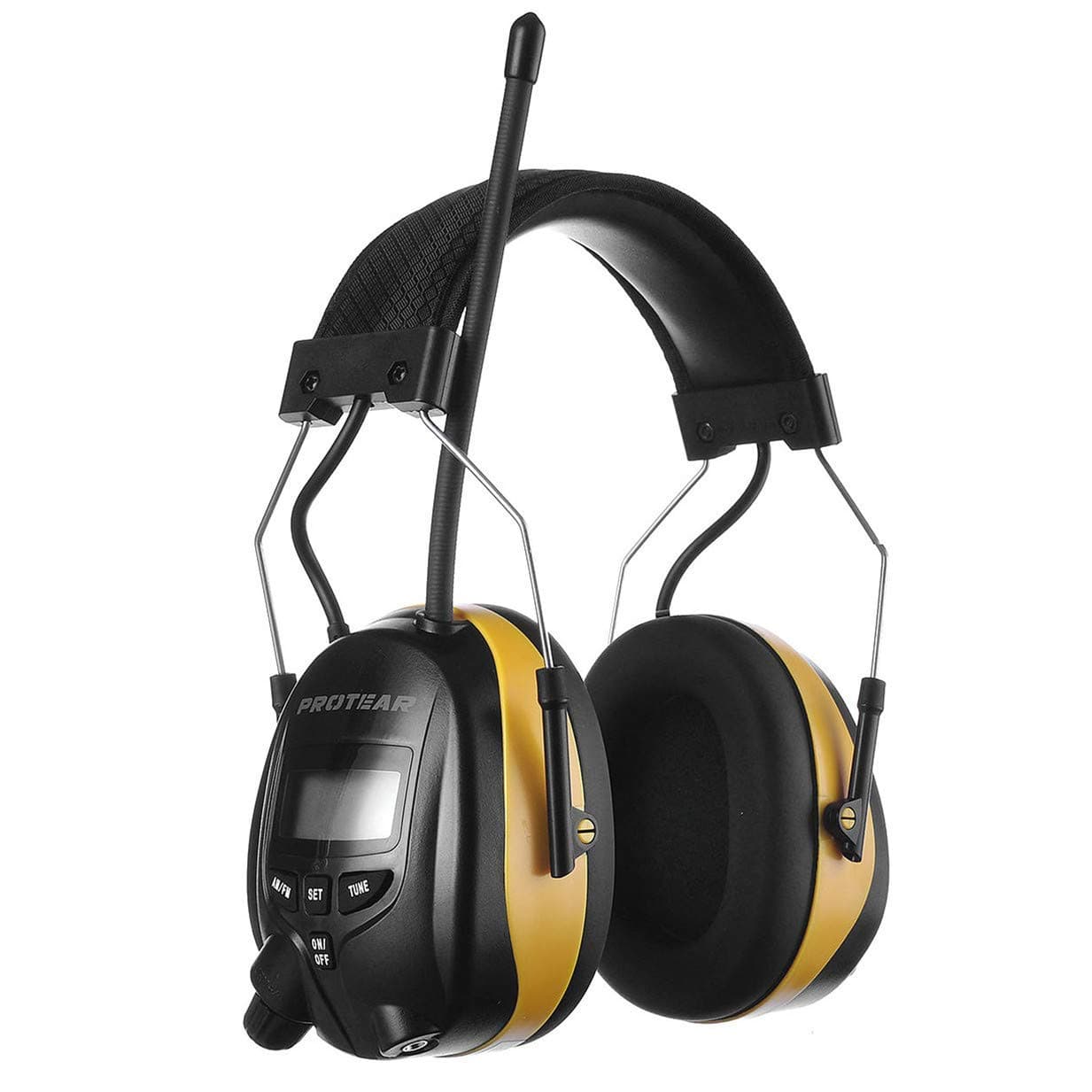 PROTEAR Digital AM FM Radio Hearing Protectors, Ear Protection Noise Reduction Earmuffs, 25dB NRR for Lawn Mowing and Landscaping(Yellow)