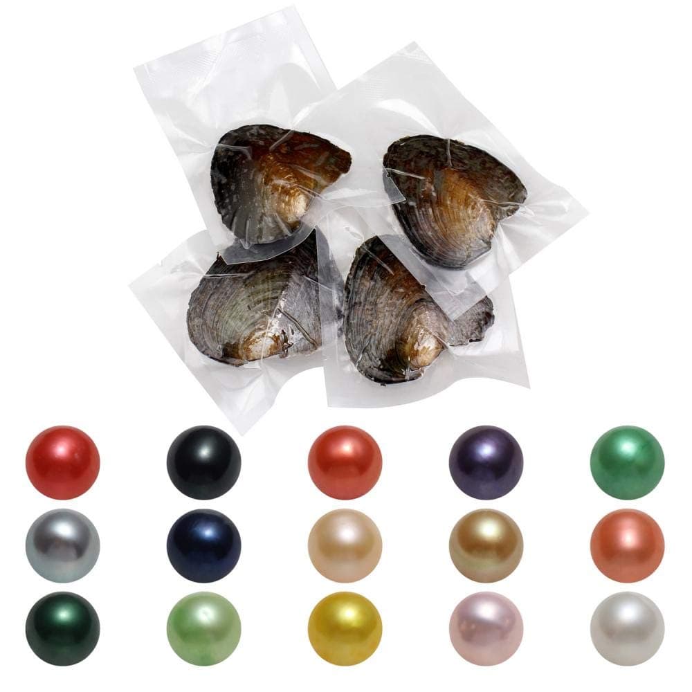 50PCS Freshwater Pearl Oyster Cultured Love Wish Round Pearls Various Shining Meaningful Color, Oysters with Pearls Inside for Jewelry Making or Birthday Gifts (7-8mm)
