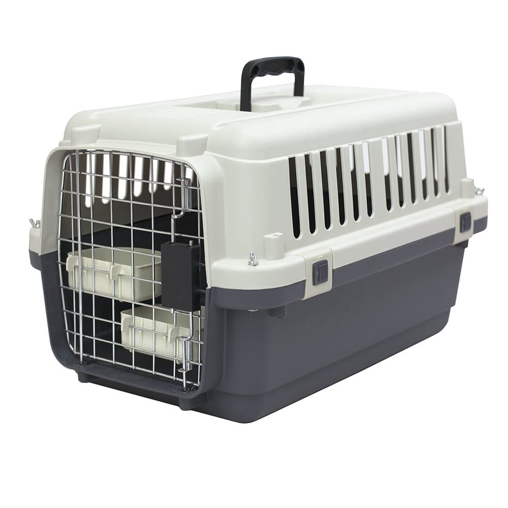 SPORT PET Designs Plastic Kennels Rolling Plastic Wire Door Travel Dog Crate - Small - No Wheel, Tan