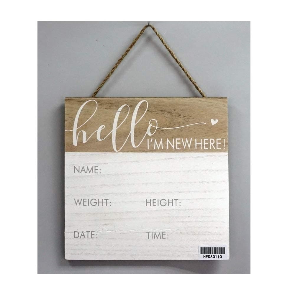 DesMa Group, LLC MDF/Jute Hello I'm New Here Children's Wall Hanging, 9.5"x9.5"x0.38", Multi