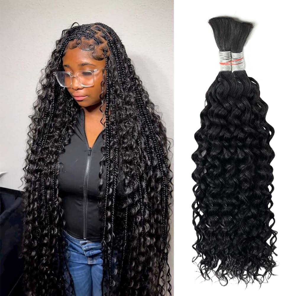 Human Braiding Hair for Boho Knotless Braids Bulk Curly Bundles Human Hair for Micro Braiding Wet and Wavy Water Wave No Weft Human Hair Extension for Box Boho Braids 2 Bundles Natural Color