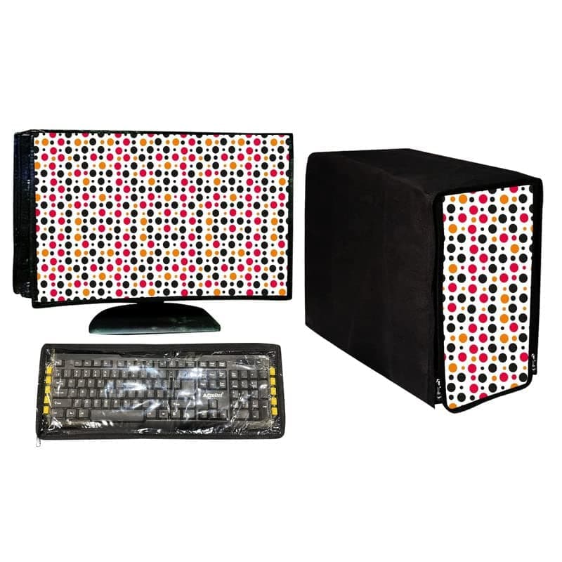 Genius Cart Printed Cream Computer Desktop3 in 1 DustProof Cover Combo 18 Inch Computer Desktop CPU Keyboard Cover Set of 3 - 21x1.5x13 Inch, Design 17