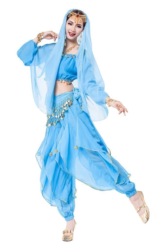 Belly Dance Costume Set Veil Top Scarf Pants Accessories 9pcs Set 8 Colors