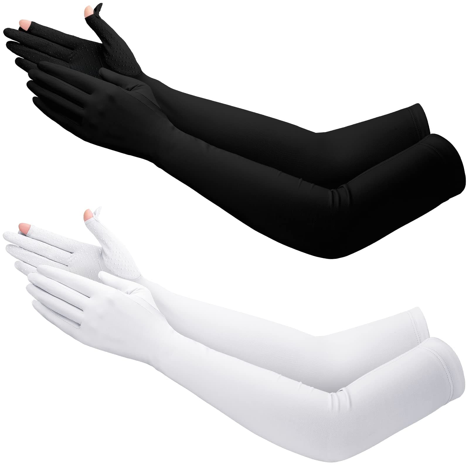 Jecery 2 Pairs UV Long Sun Gloves Women's Sunblock Driving Gloves Non Slip Full Finger Arm Sun Protective for Outdoor Sports