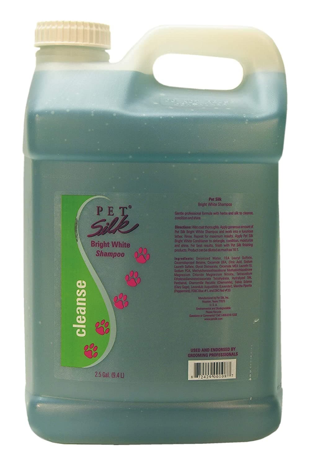 Pet Silk Bright White Shampoo – Dog Whitening & Brightening Shampoo – White Coat Pet Shampoo for Cats, Horses & Rabbit – For Dog with White Fur (2.5 Gallon)