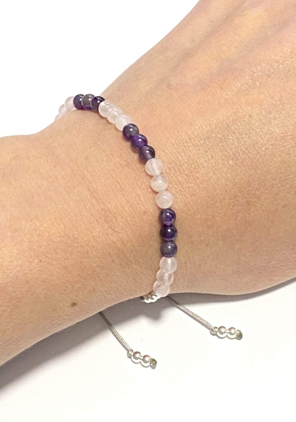 Karma Gems Pink Over Purple Colour Therapy Love & Transformation Holistic Healing Bracelet - Sterling Silver - Adjustable