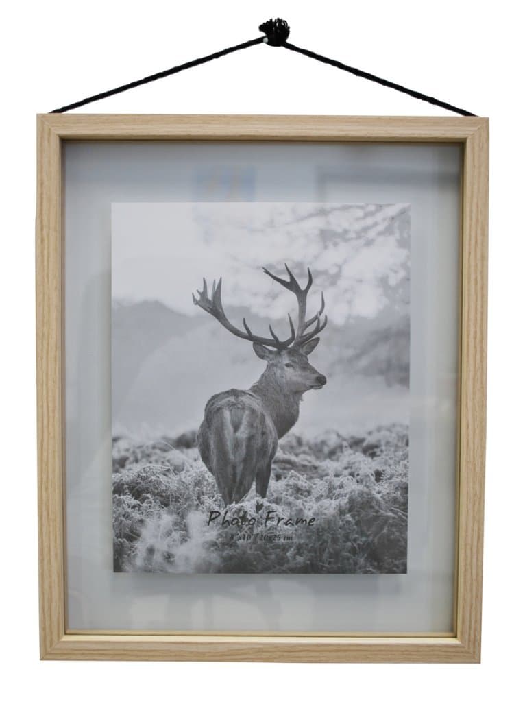 12x14.5 Floating Picture Frame-Made to Fit 8x10 inch Photo -Natural Wood Color Frame with Black Rope