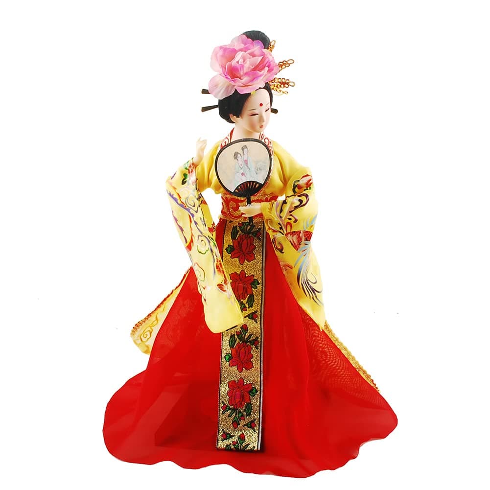 12 Inch Chinese Traditional Handicraft Silk Figurine Collectible Chinese Ancient Character Ornaments for Home Decoration(Yellow)