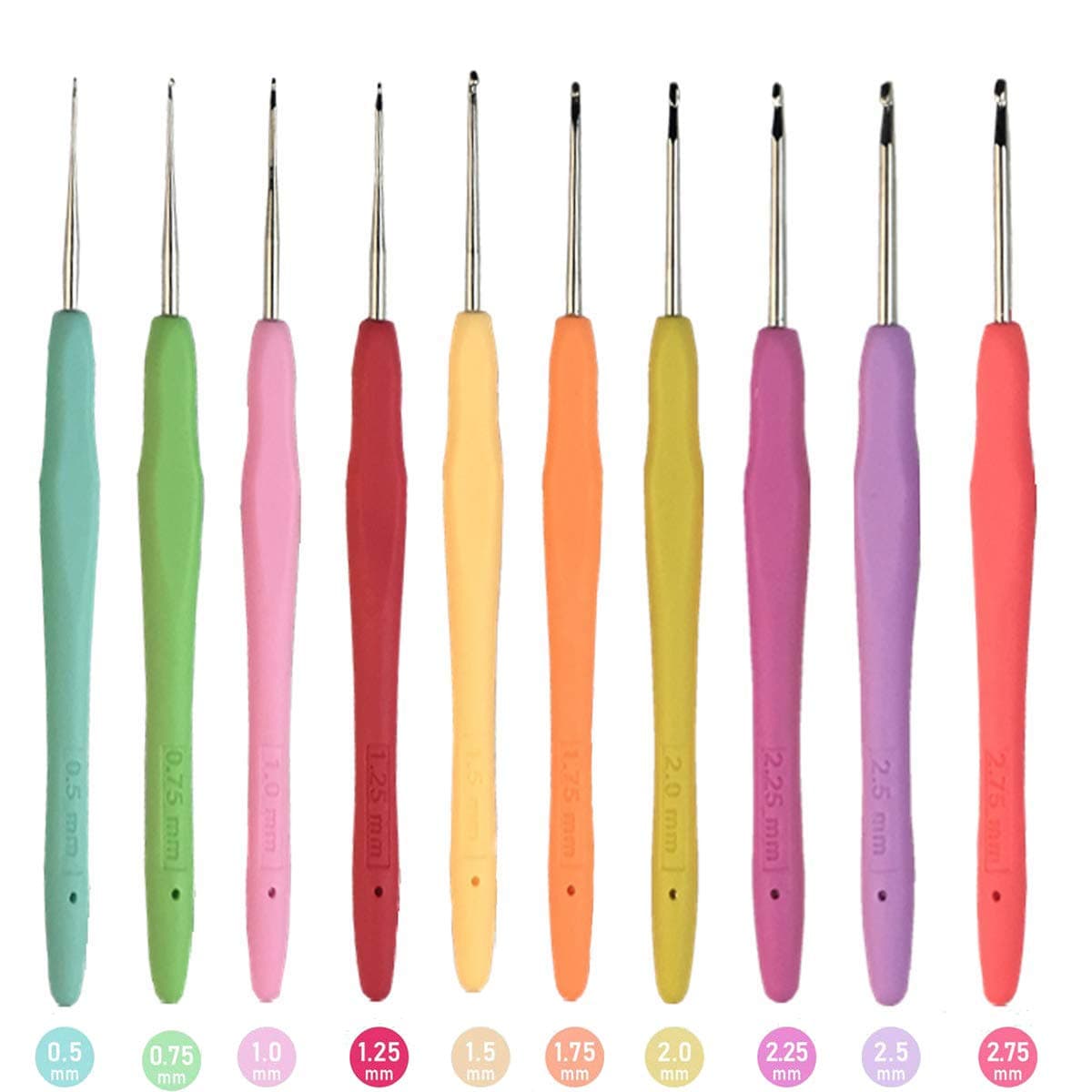 MTGHYARE 10 Small Sizes Lace Crochet Hooks Set 0.5mm - 2.75mm Ergonomic Soft Grip Handle Crochet Hook Needles Thread Crochet Hooks Yarn Lace Knitting Needles