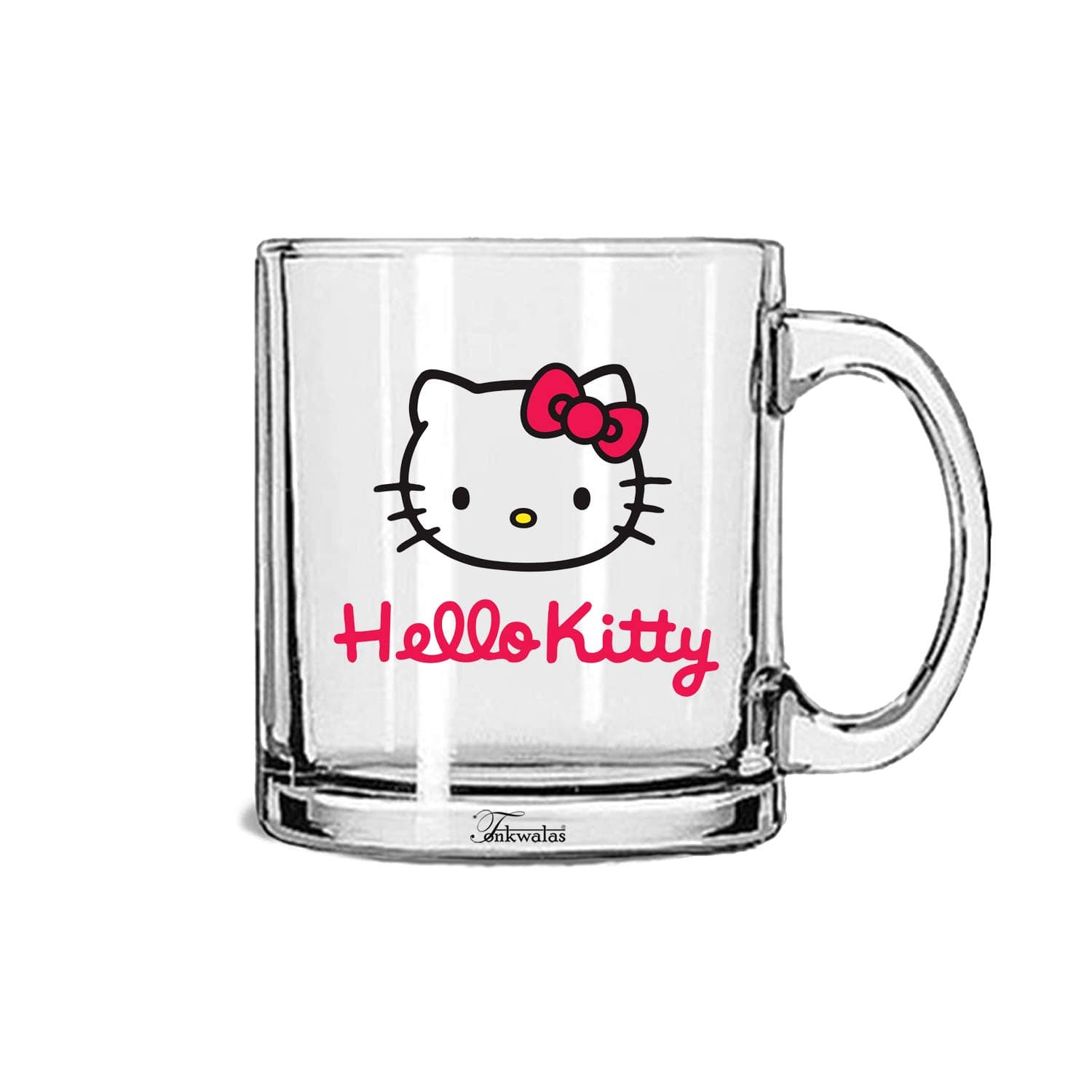 TONKWALAS Hello Kitty Animation Cartoon Printed Transparent Glass Coffee and Tea Mug Funny Gift for Kids (325 ML)