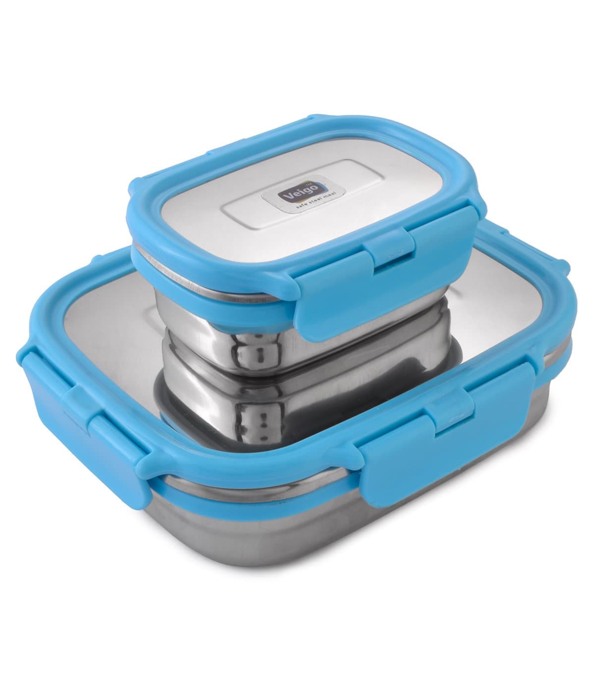 Veigo Lock N Steel Stainless Steel 100% Air Tight 2 Pcs Container, Sky Blue