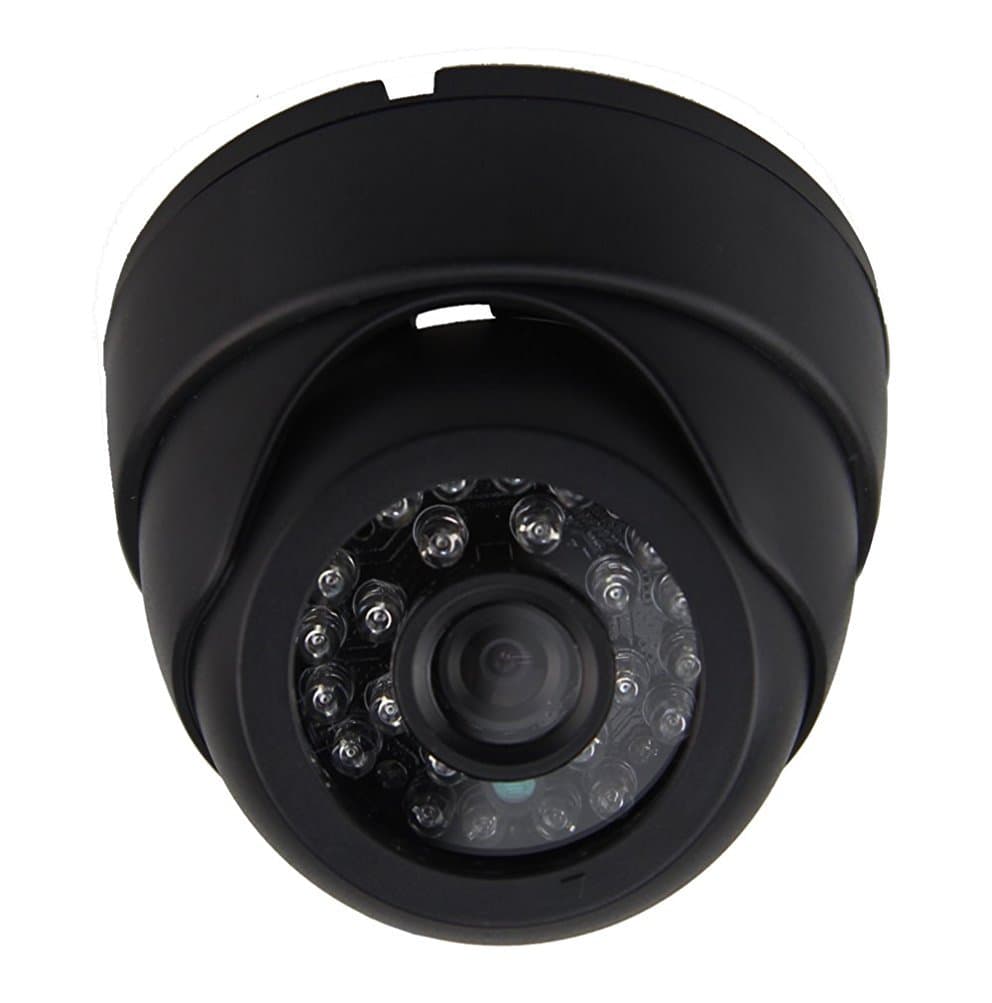 Auto Rover 1000TVL High Resolution Indoor CCTV Home Surveillance Camera, 24PCS LEDs IR Cut CCD Dome Audio Security Camera with 4P Aviation Connector, Plastic Casing Black DC9-36V