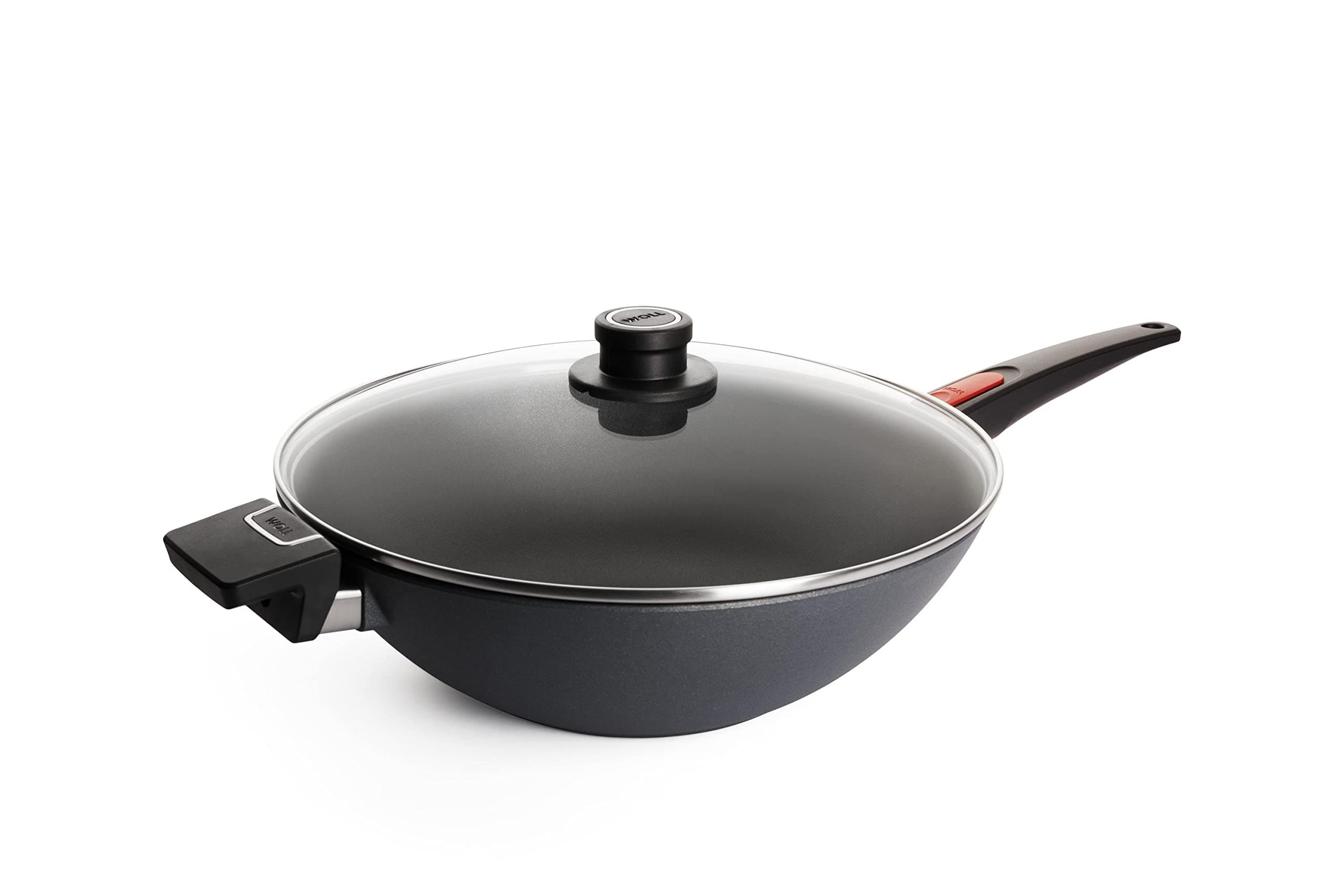 Woll11034DPL Induktion Diamond Lite Wok Mixing Lid Inductive Diameter 34 cm Height 11 cm Suitable for All Types of cookers, cast Aluminium pan, Oven-Safe, Anthracite, Black