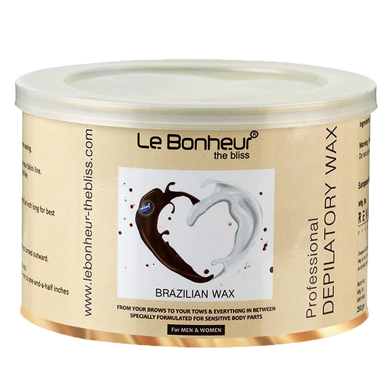 Le Bonheur Stripless Brazilian Liposoluble Wax | Removes hair from the root with minimal breakage | Face - Upper Lips - Arms - Legs - Bikini Line - Underarms and Full Body | Men & Women | 250gm
