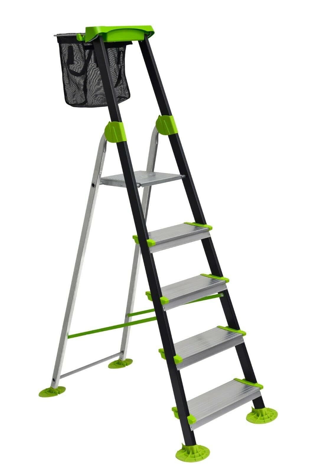 ABRU 5 Tread Garden Platform Step Ladder with Fruit Picking Basket and Tool Tray